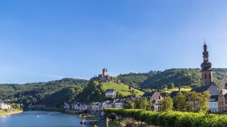 Panorama of Cochem town on the Moselle River in Germany