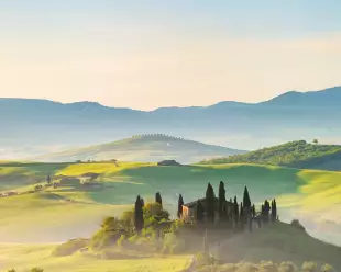 Beautiful foggy landscape in Tuscany, Italy
