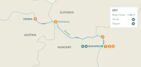 Airline map of arrivals and departures in Budapest